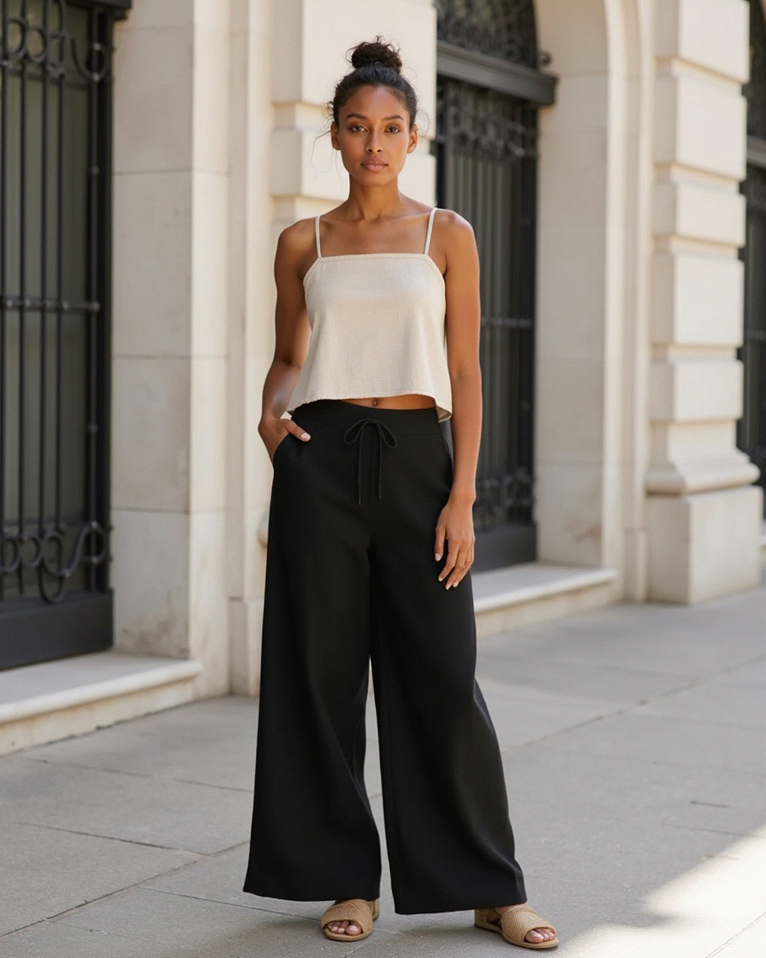 Luhvia | Women’s Linen Blend Loose Trousers with Elastic Waistband