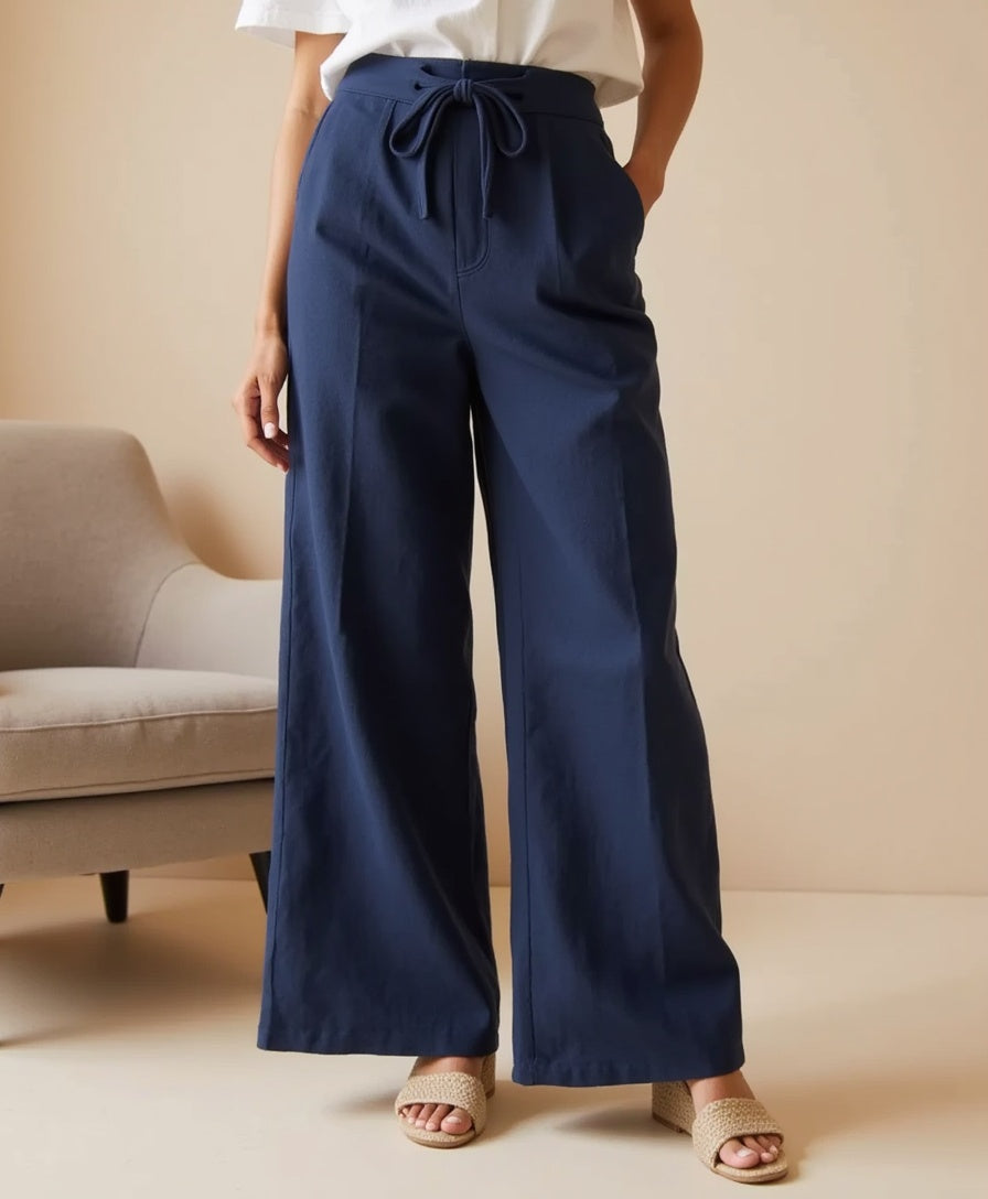 Luhvia | Women’s Linen Blend Loose Trousers with Elastic Waistband