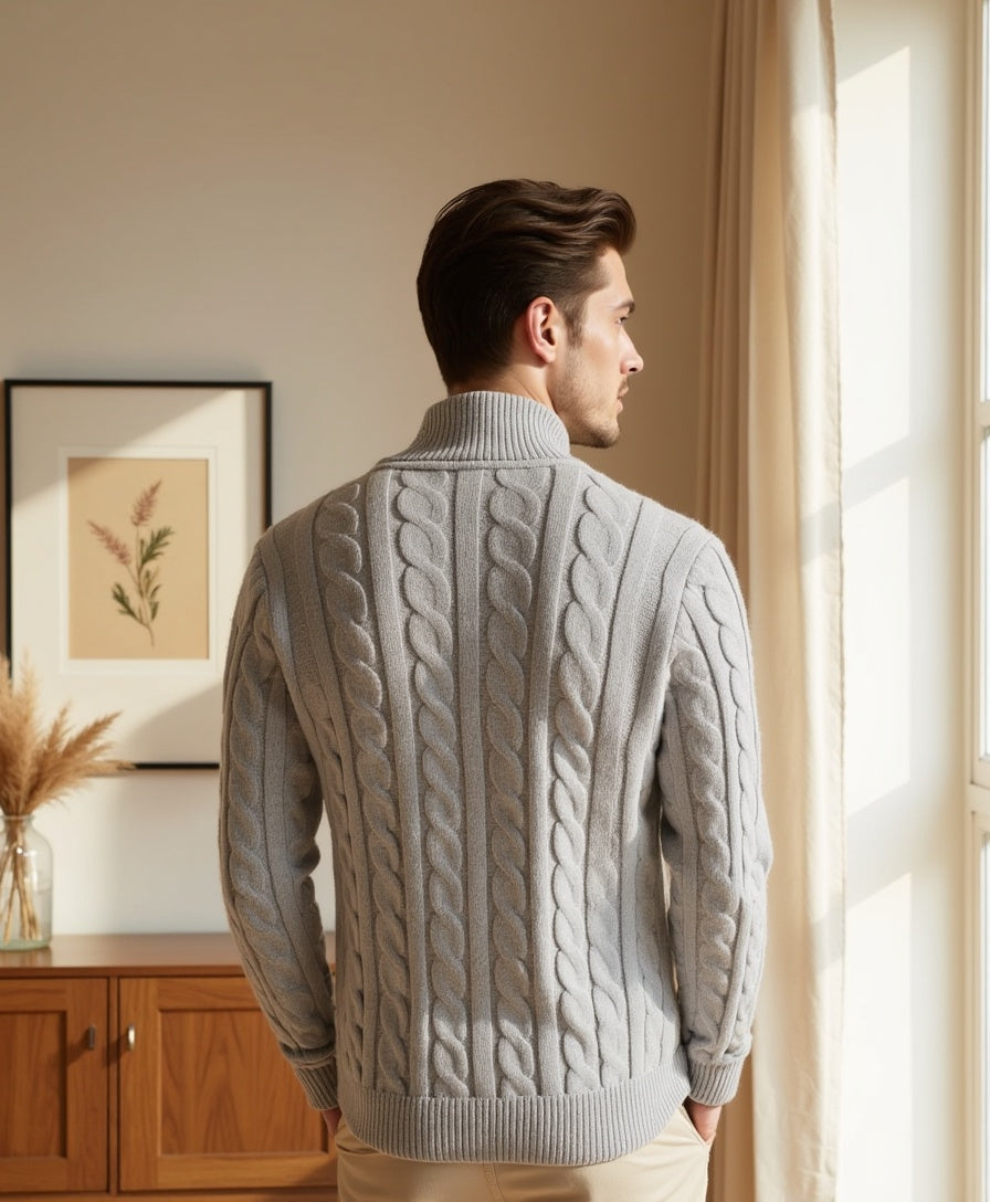 Luhvia | Men’s Ribbed Cotton Half Zip Sweater with High Neck