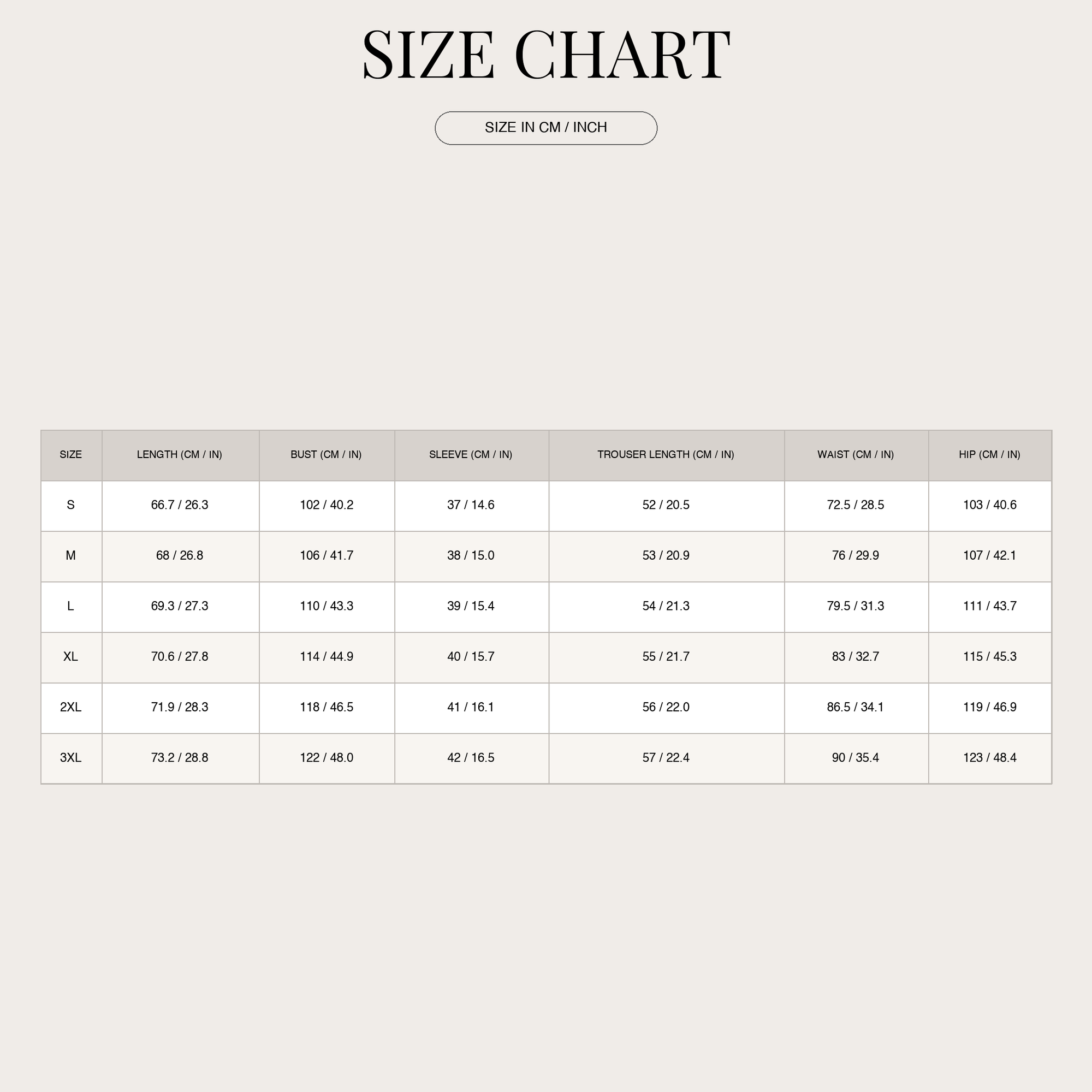 Size chart