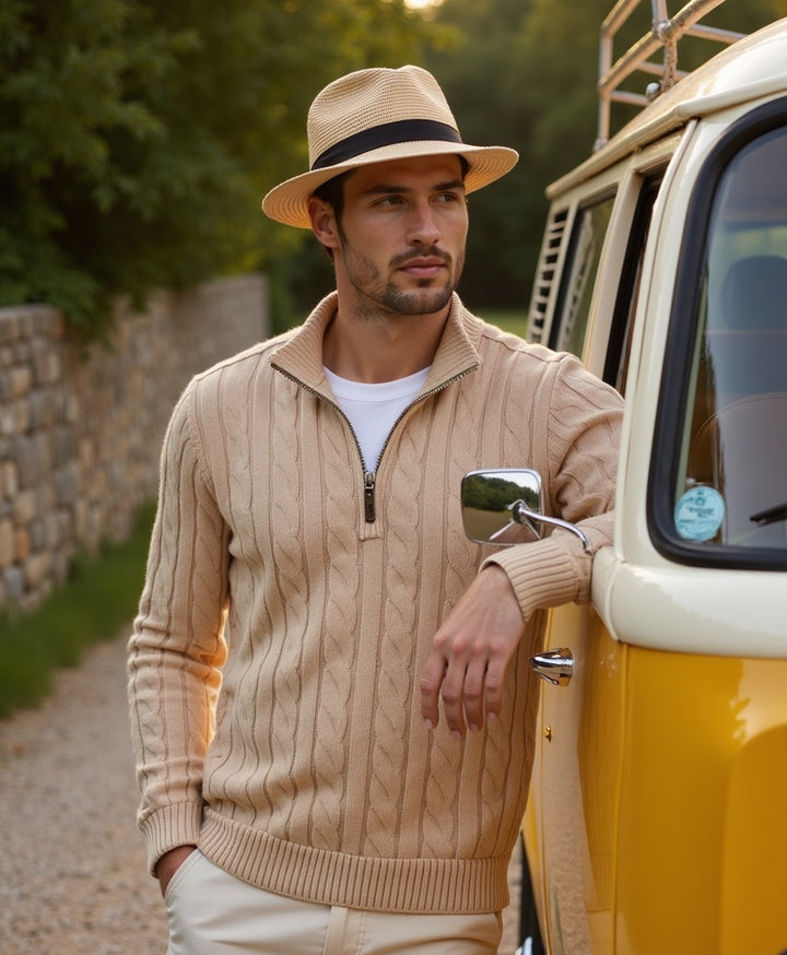 Luhvia | Men’s Ribbed Cotton Half Zip Sweater with High Neck