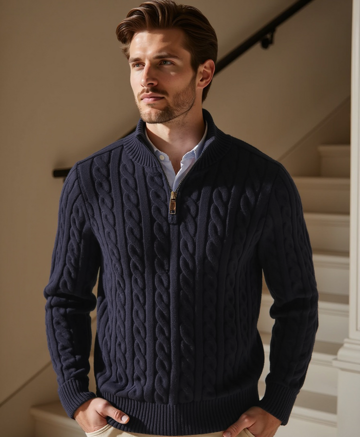 Luhvia | Men’s Ribbed Cotton Half Zip Sweater with High Neck