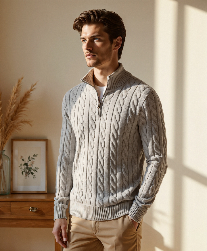 Luhvia | Men’s Ribbed Cotton Half Zip Sweater with High Neck