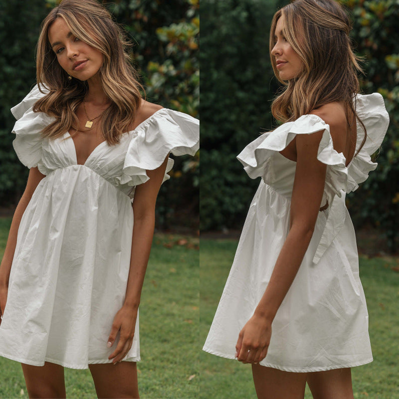 A-Line Cotton Summer Mini Dress with V-Neck for Women_competitor_1