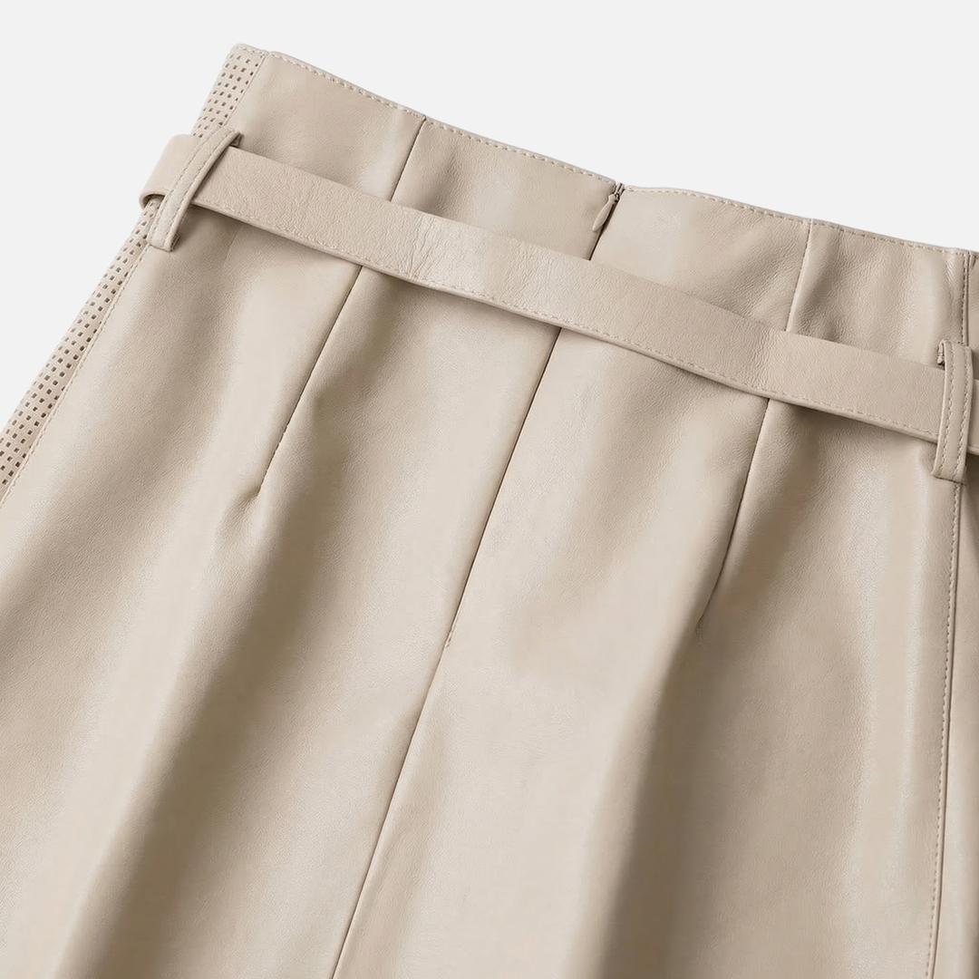 Asymmetrical High-Waist Skirt – Perforated Panel & Belt for Women