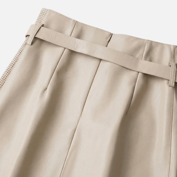 Asymmetrical High-Waist Skirt – Perforated Panel & Belt for Women