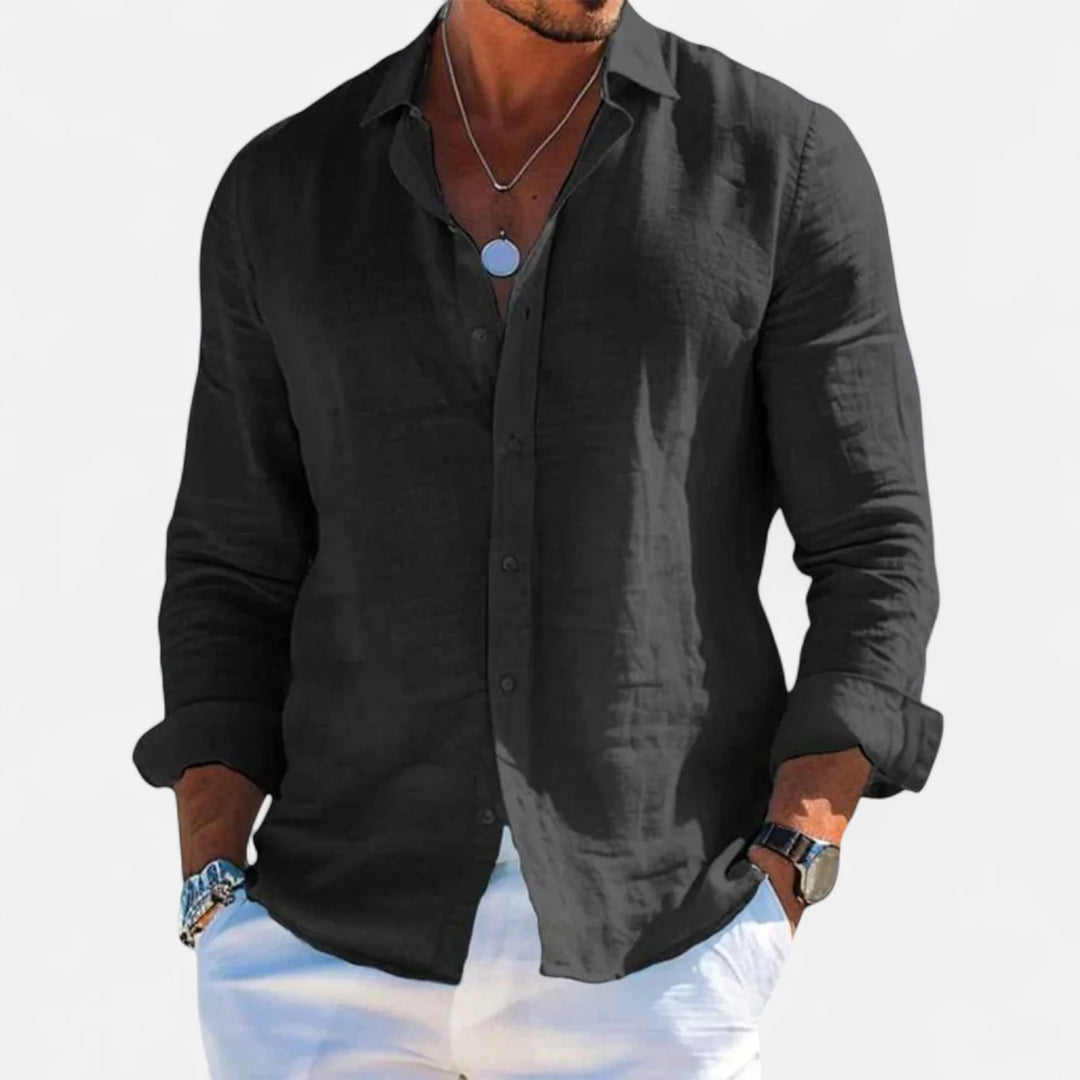 Linen Summer Shirt – Button-Down Roll-Up Sleeve for Men