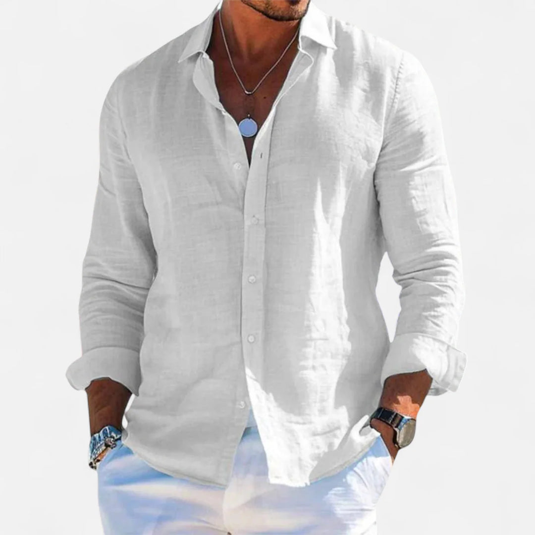Linen Summer Shirt – Button-Down Roll-Up Sleeve for Men