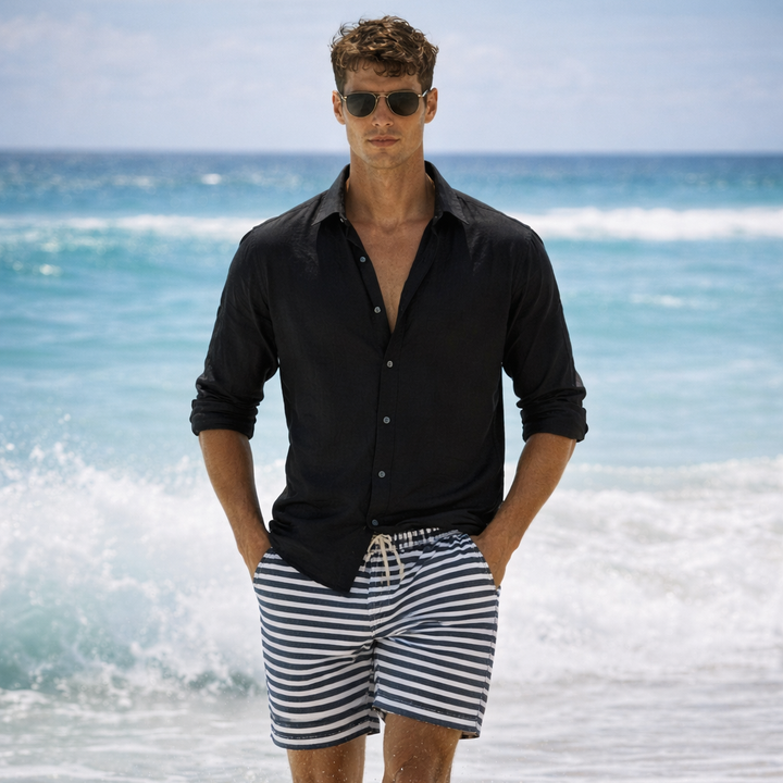 Linen Summer Shirt – Button-Down Roll-Up Sleeve for Men