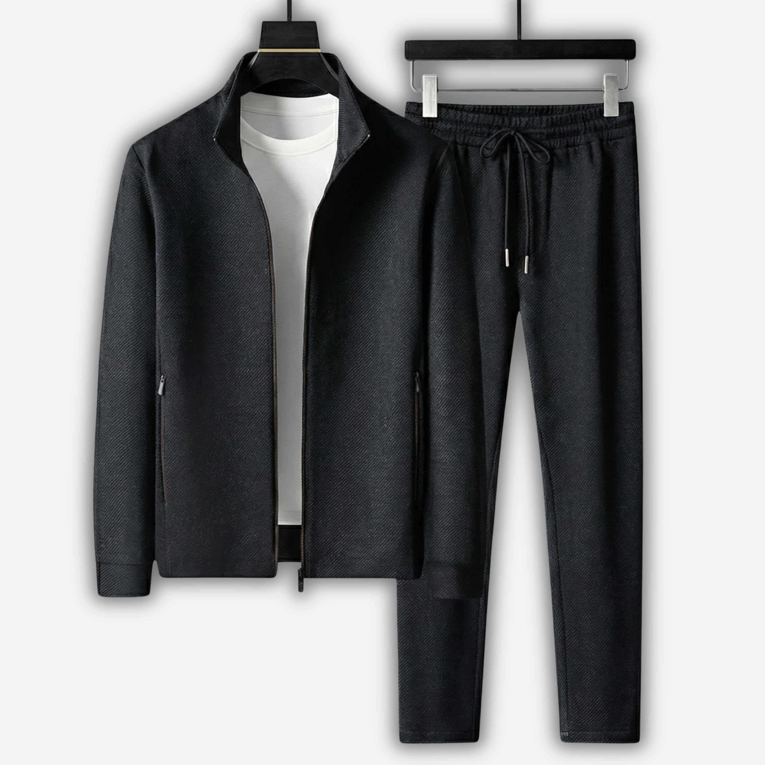 Fitted Tracksuit with Zip-Up Jacket and Drawstring Pants for Men