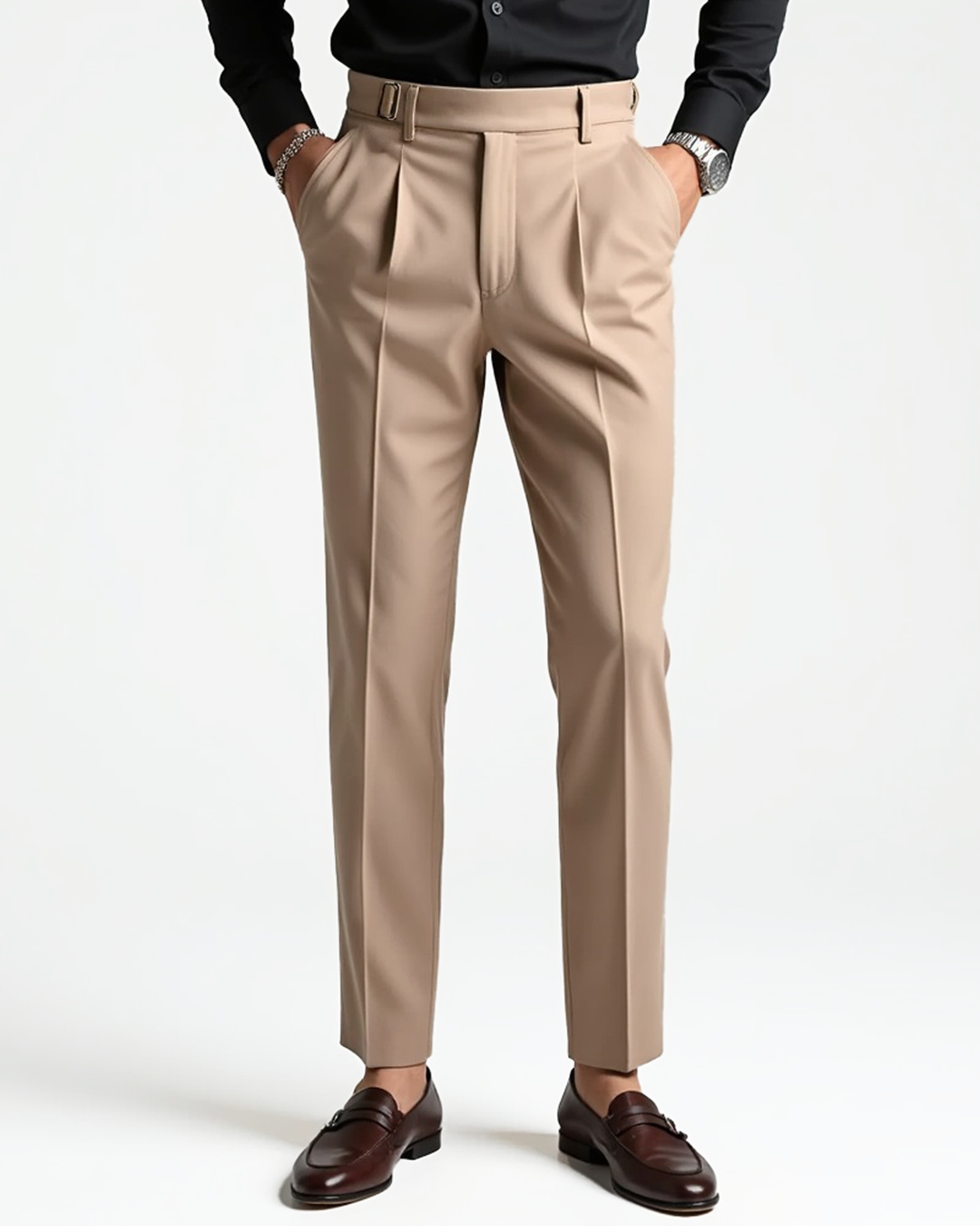 Luhvia | Men’s Pleated Front Dress Trousers with Belt Loops