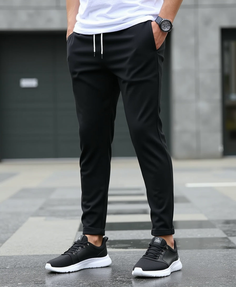Casual Trousers with Drawstring Waistband – Lightweight Slim Fit Pants for Men