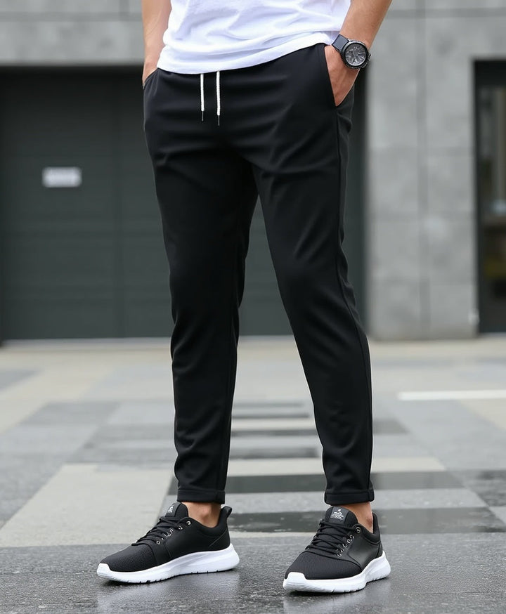 Casual Trousers with Drawstring Waistband – Lightweight Slim Fit Pants for Men