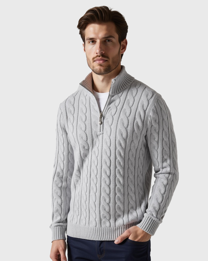 Luhvia | Men’s Ribbed Cotton Half Zip Sweater with High Neck