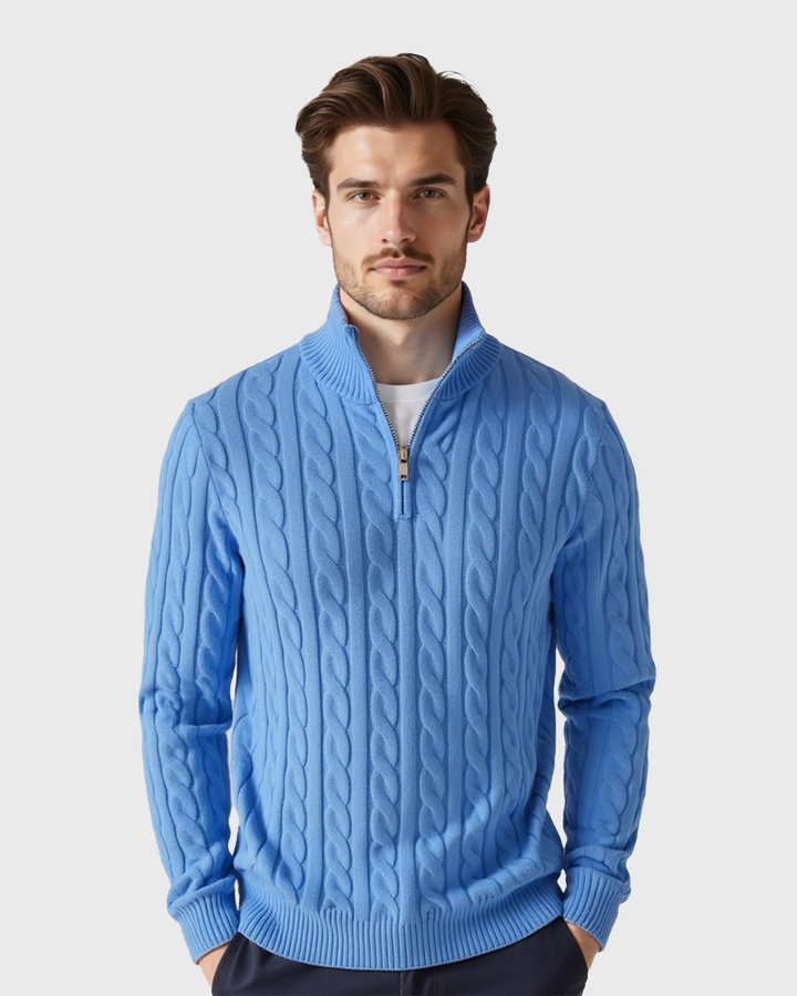 Luhvia | Men’s Ribbed Cotton Half Zip Sweater with High Neck