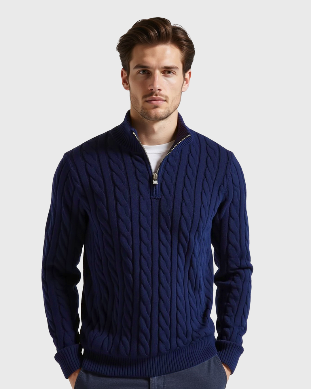 Luhvia | Men’s Ribbed Cotton Half Zip Sweater with High Neck
