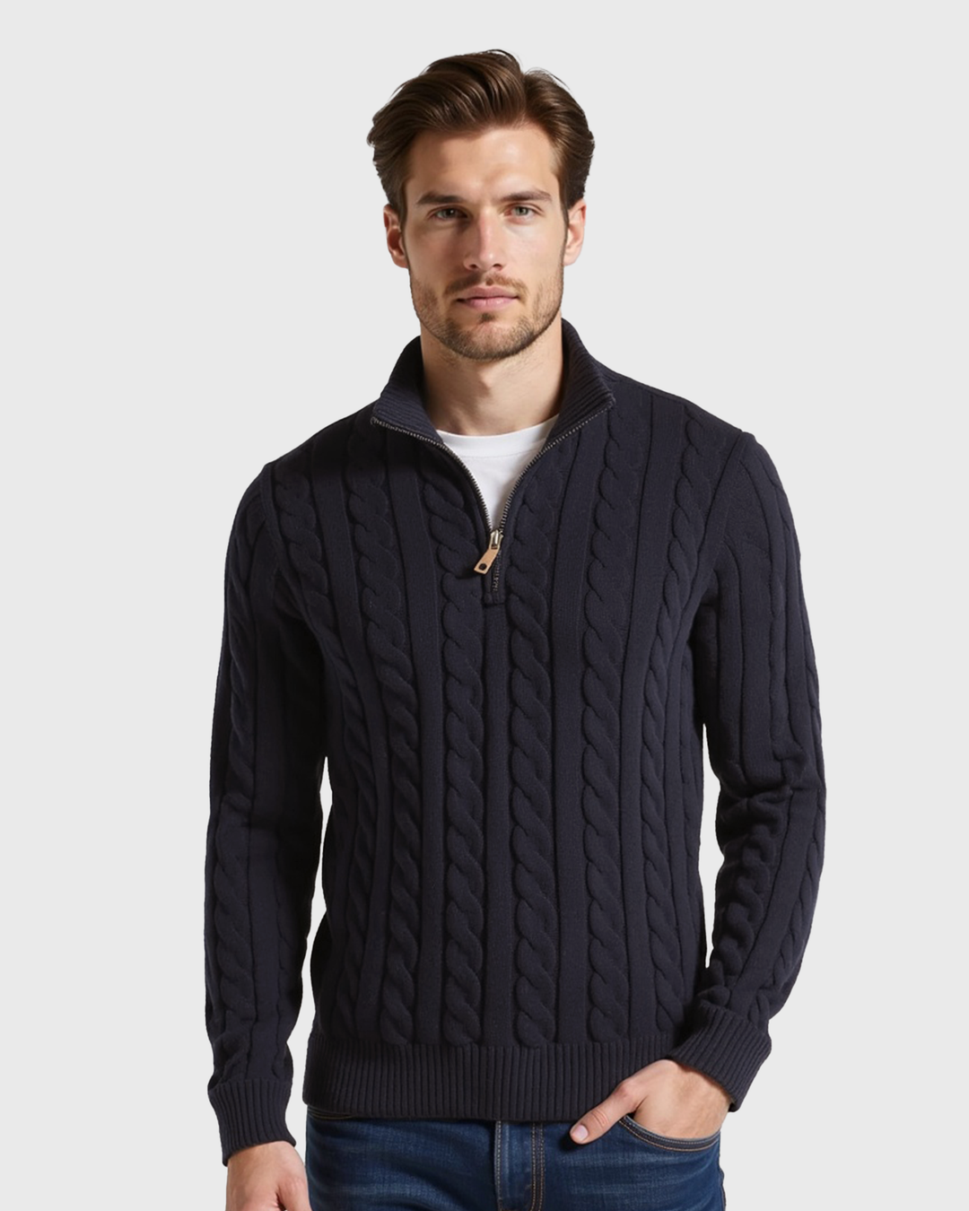 Luhvia | Men’s Ribbed Cotton Half Zip Sweater with High Neck