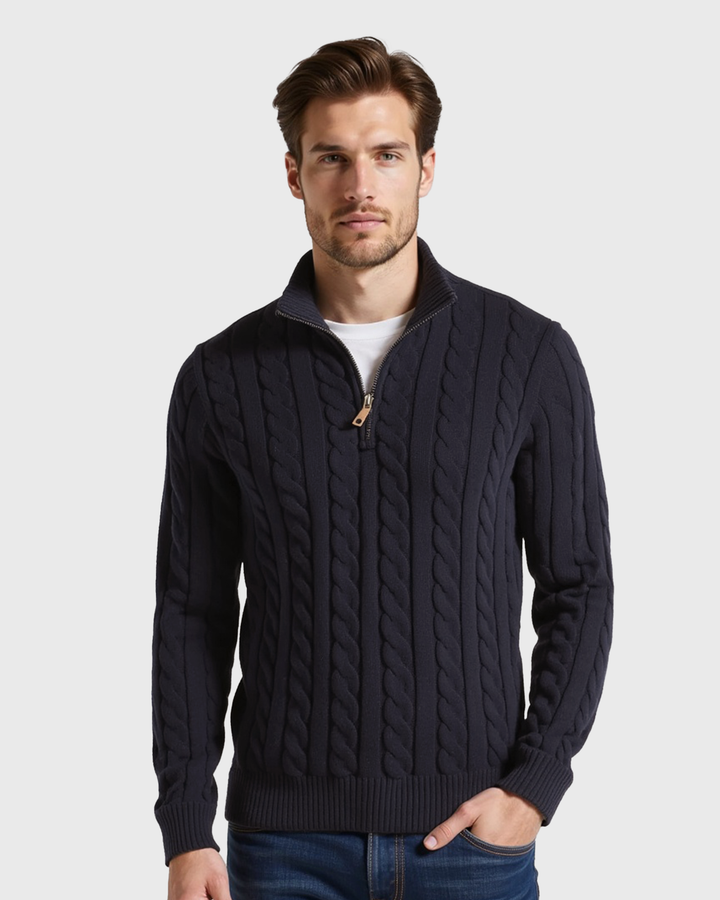 Luhvia | Men’s Ribbed Cotton Half Zip Sweater with High Neck