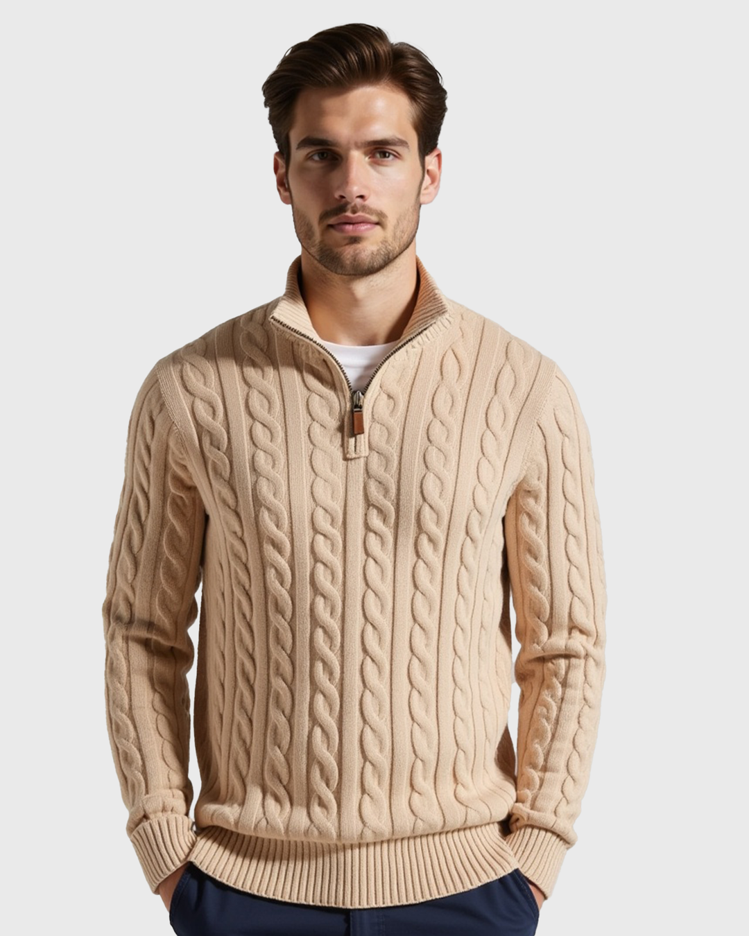 Luhvia | Men’s Ribbed Cotton Half Zip Sweater with High Neck