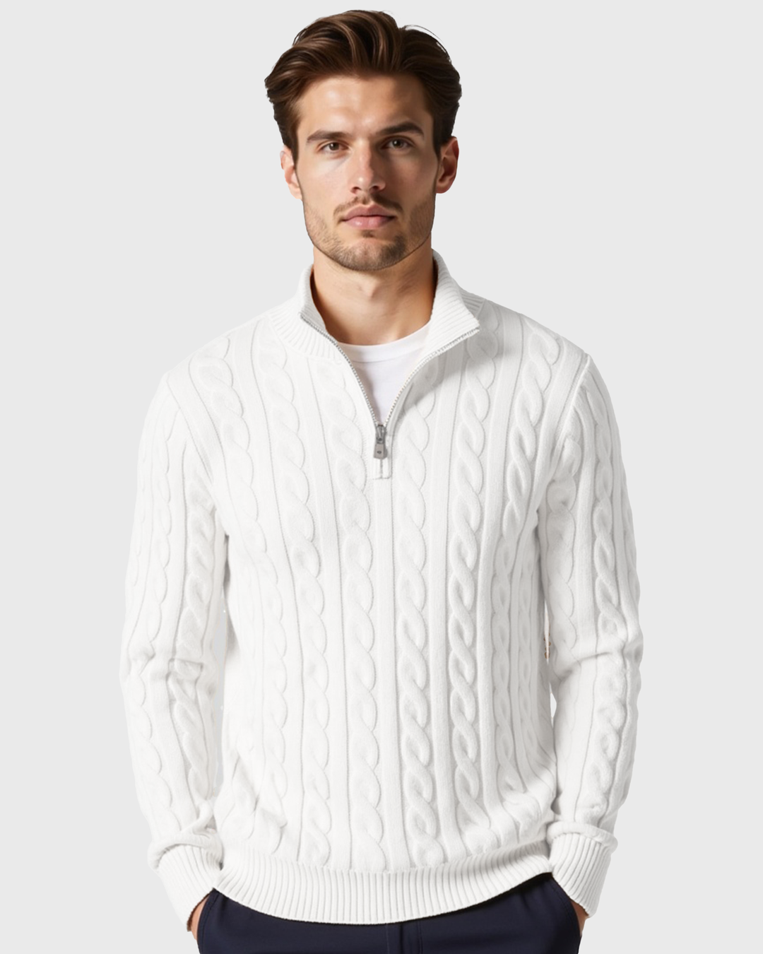 Luhvia | Men’s Ribbed Cotton Half Zip Sweater with High Neck