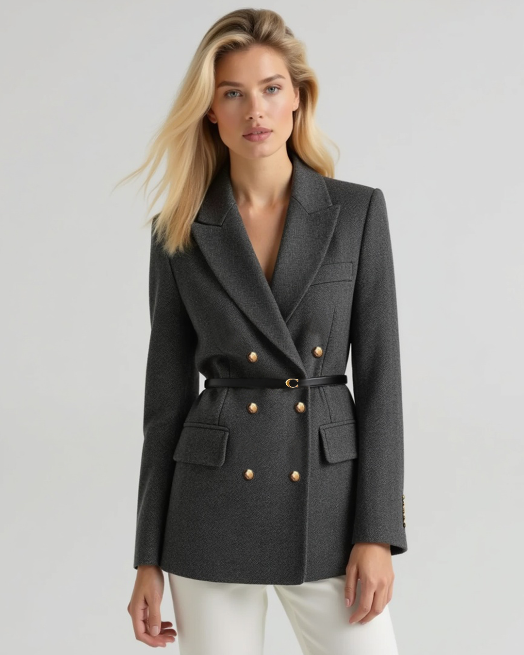 Luhvia | Women’s Double-Breasted Tweed Coat with Notched Lapel