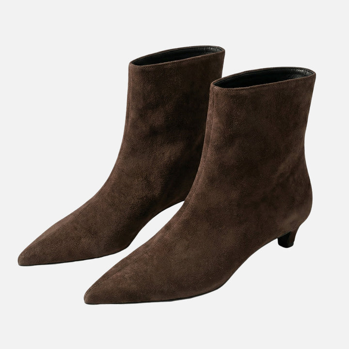 Pointed Toe Suede Ankle Boots with Kitten Heel for Women