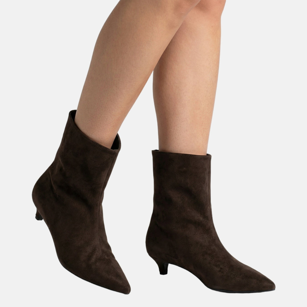Pointed Toe Suede Ankle Boots with Kitten Heel for Women