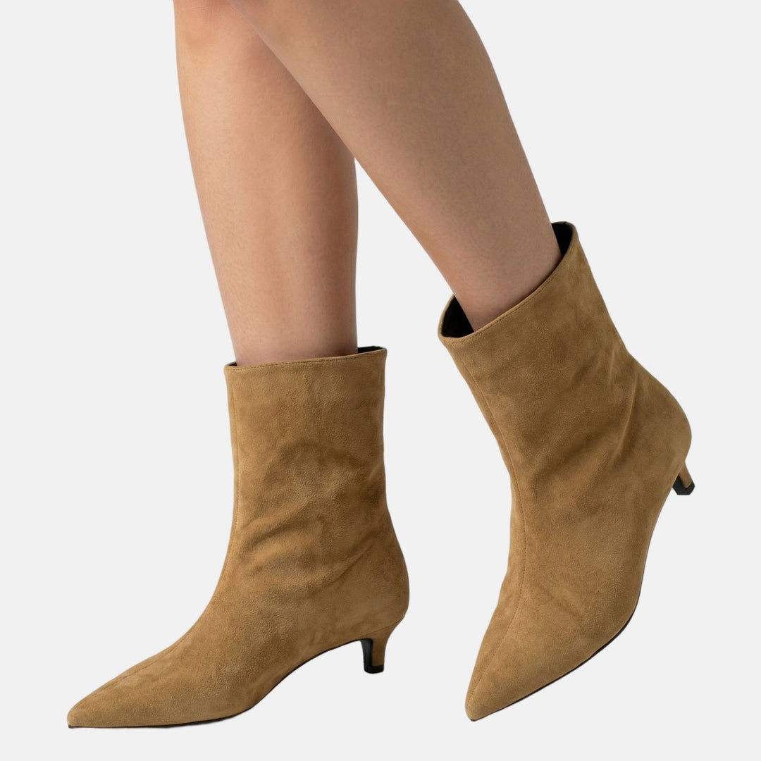 Pointed Toe Suede Ankle Boots with Kitten Heel for Women