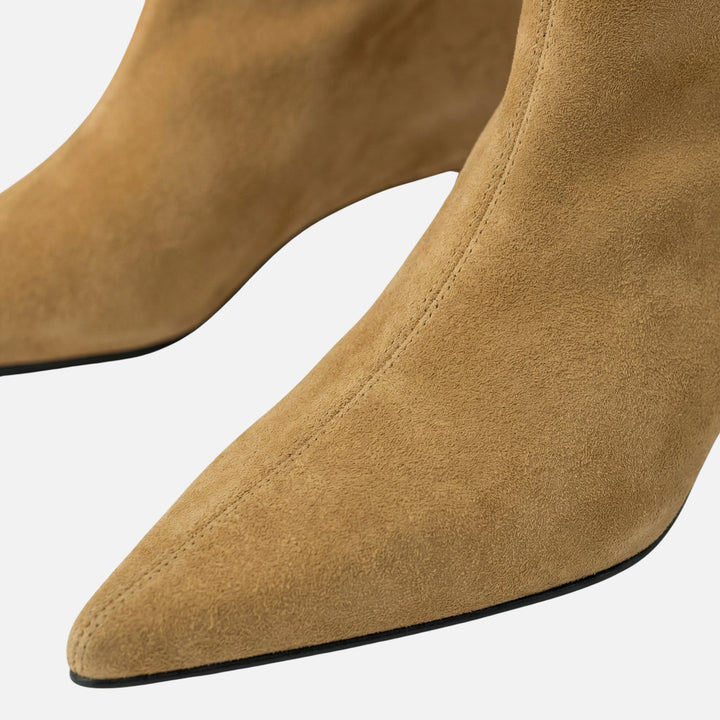 Pointed Toe Suede Ankle Boots with Kitten Heel for Women