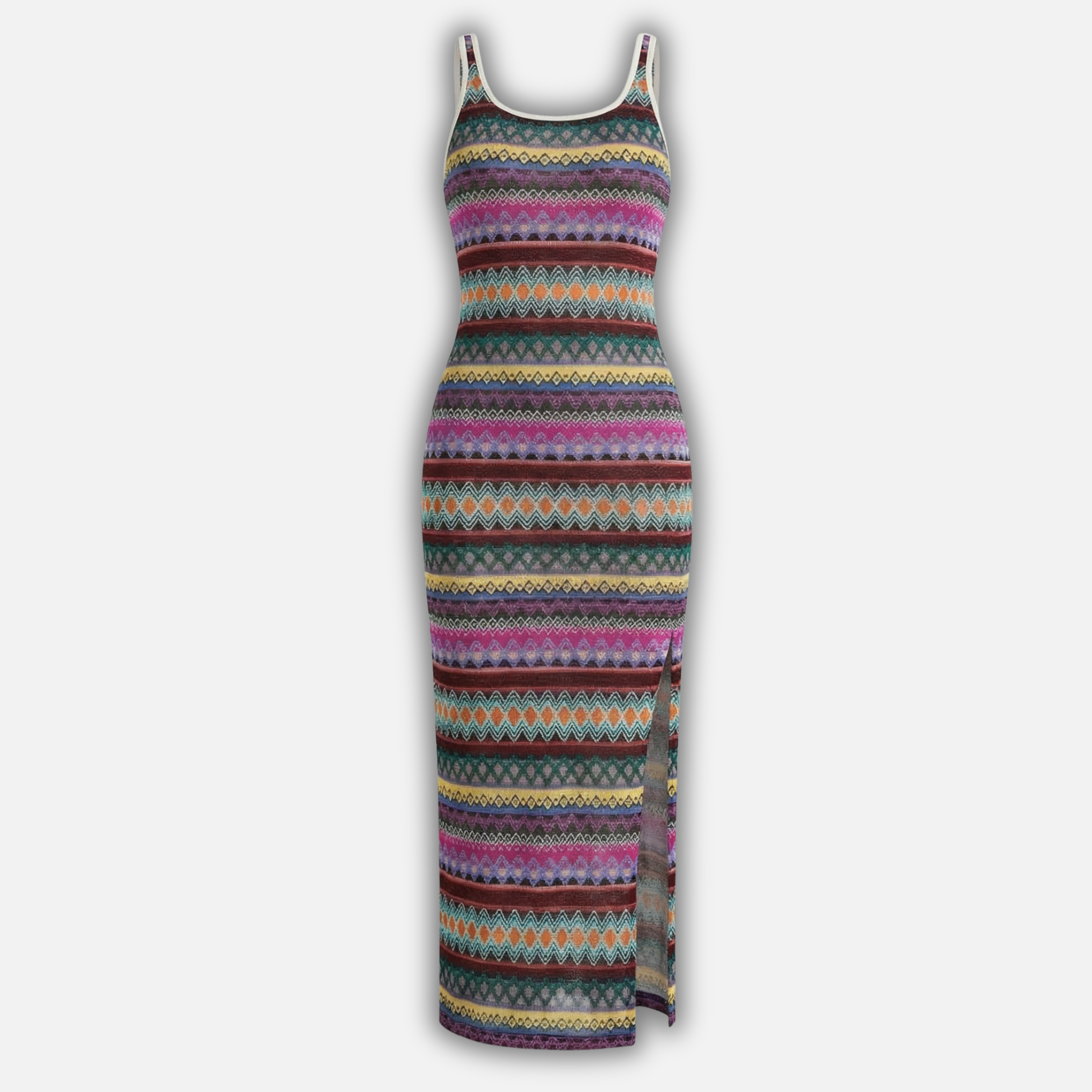 Sleeveless Striped Maxi Dress with Side Slit for Women