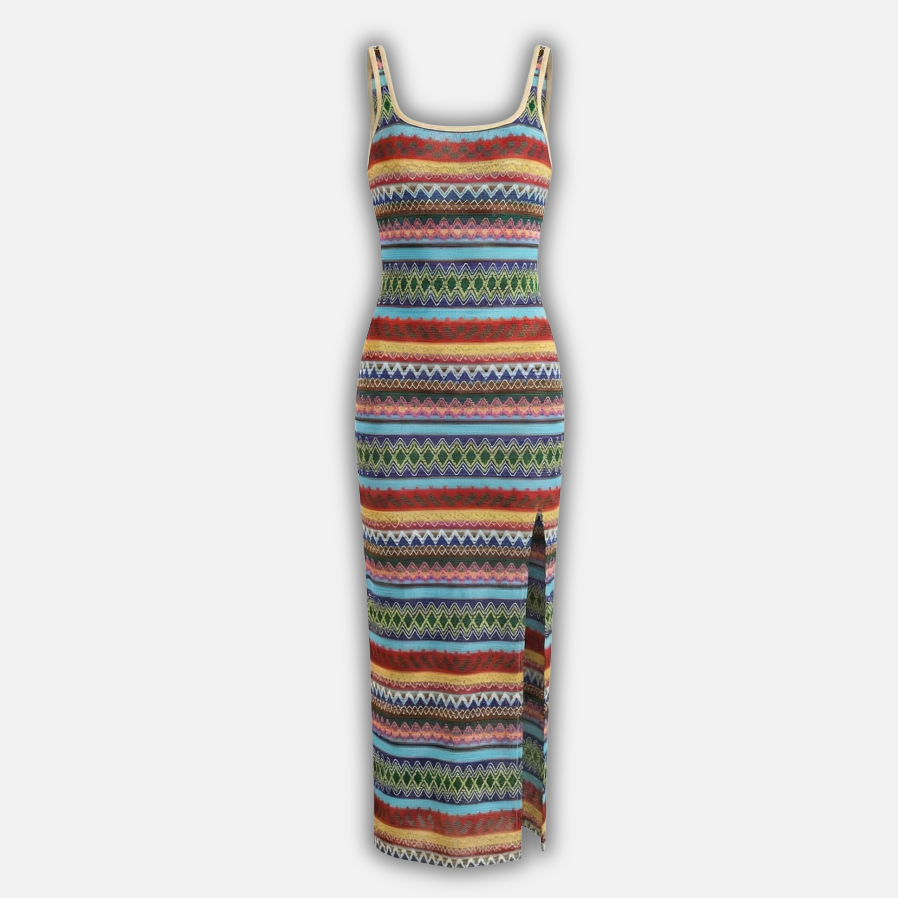 Sleeveless Striped Maxi Dress with Side Slit for Women