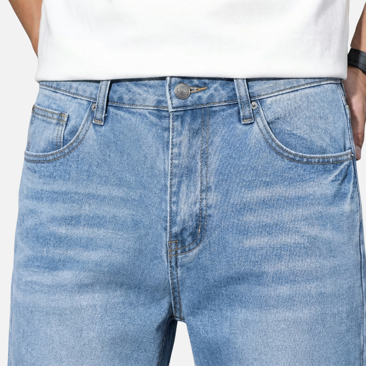 Straight Leg Denim Jeans – Casual Faded Finish for Men