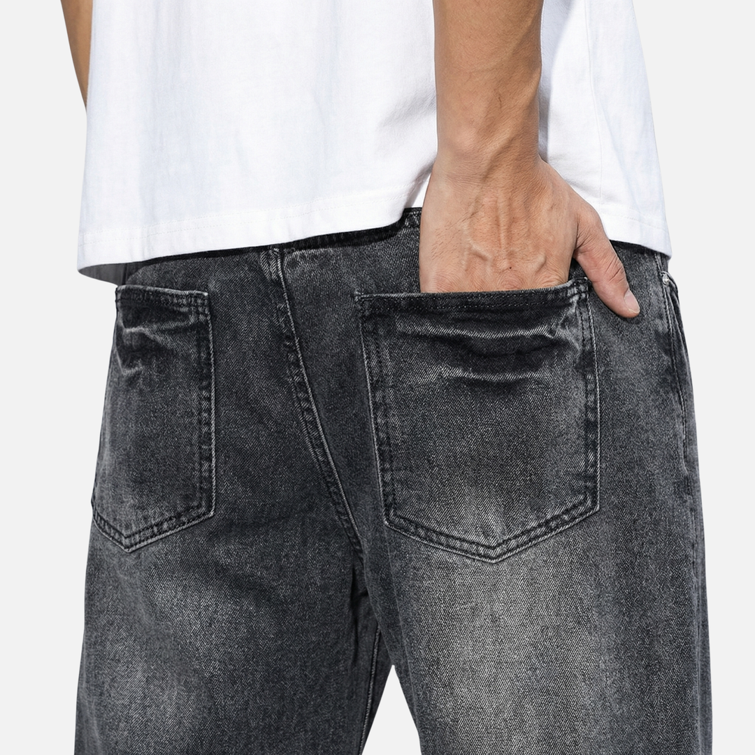 Straight Leg Denim Jeans – Casual Faded Finish for Men