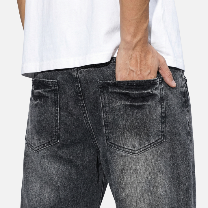 Straight Leg Denim Jeans – Casual Faded Finish for Men