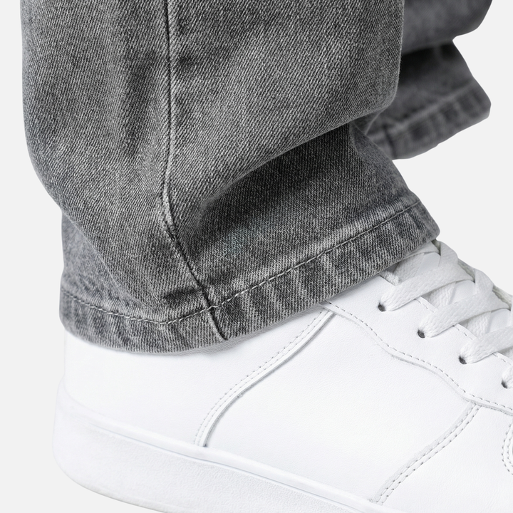 Straight Leg Denim Jeans – Casual Faded Finish for Men