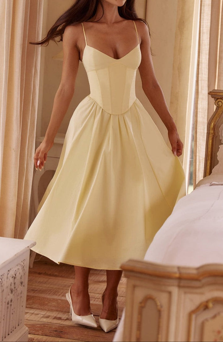 A-Line Midi Dress with Sweetheart Neckline and Corset Bodice for Women
