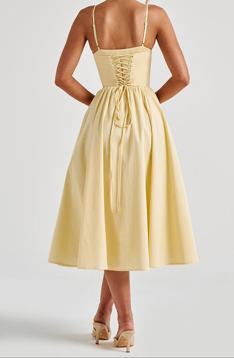 A-Line Midi Dress with Sweetheart Neckline and Corset Bodice for Women