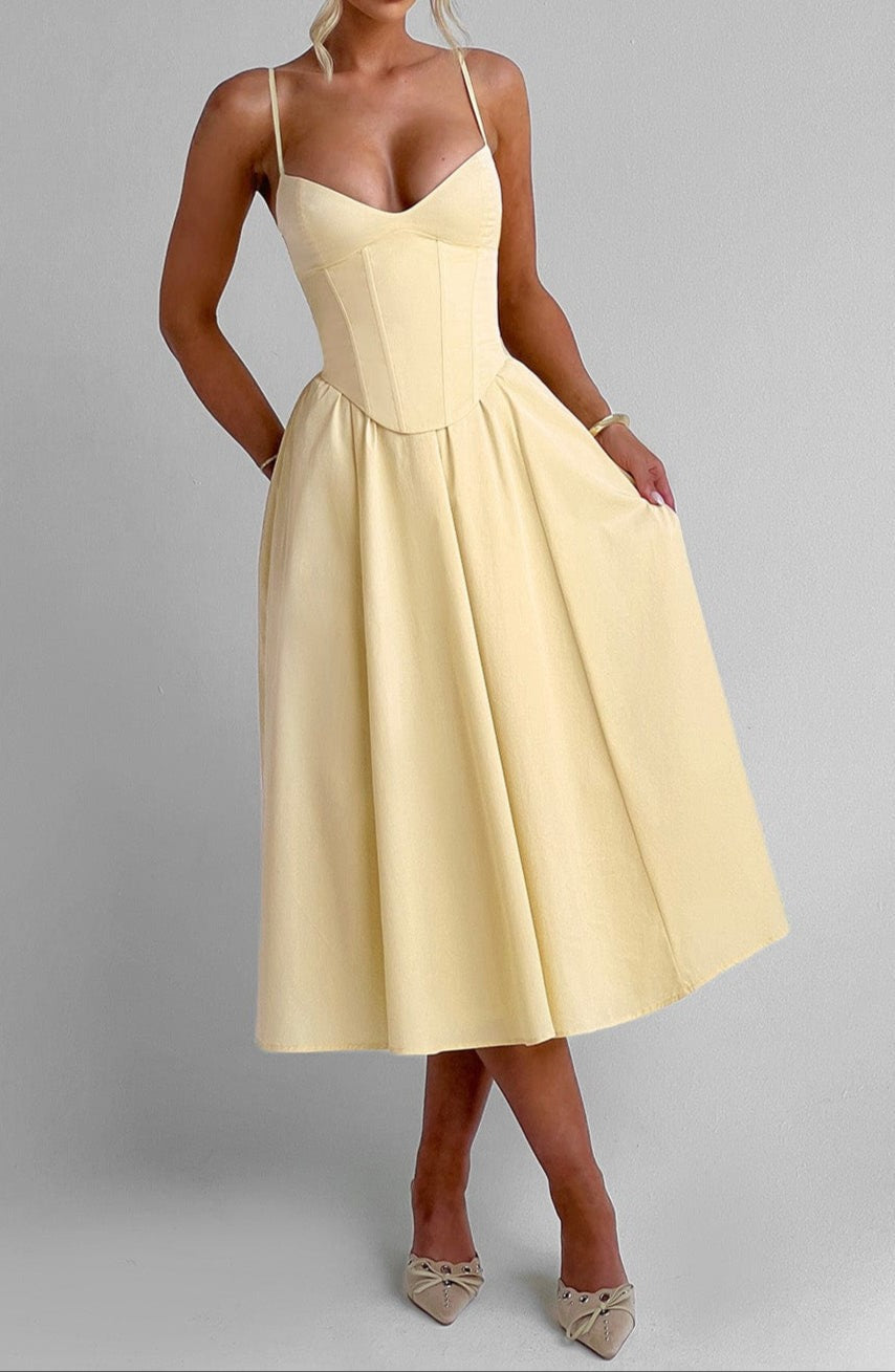 A-Line Midi Dress with Sweetheart Neckline and Corset Bodice for Women