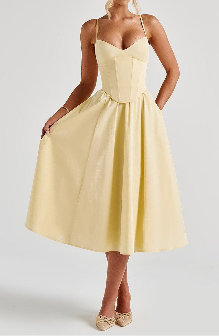 A-Line Midi Dress with Sweetheart Neckline and Corset Bodice for Women