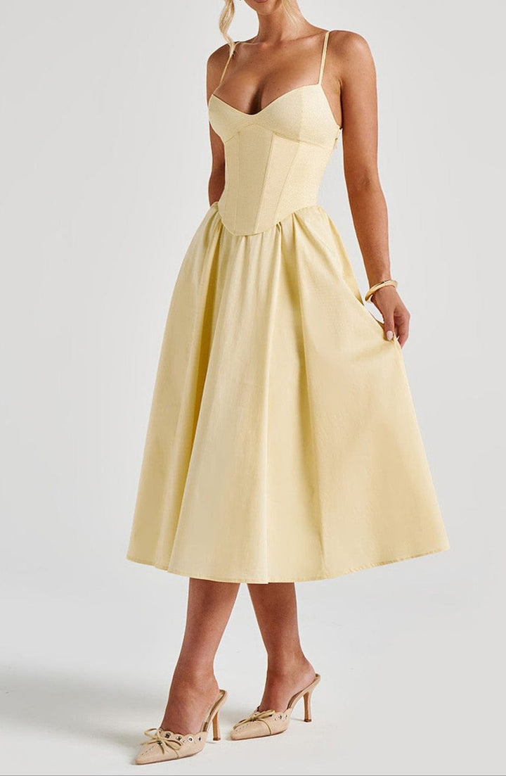 A-Line Midi Dress with Sweetheart Neckline and Corset Bodice for Women