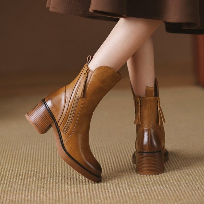 Ankle Boots with Side Zipper for Women