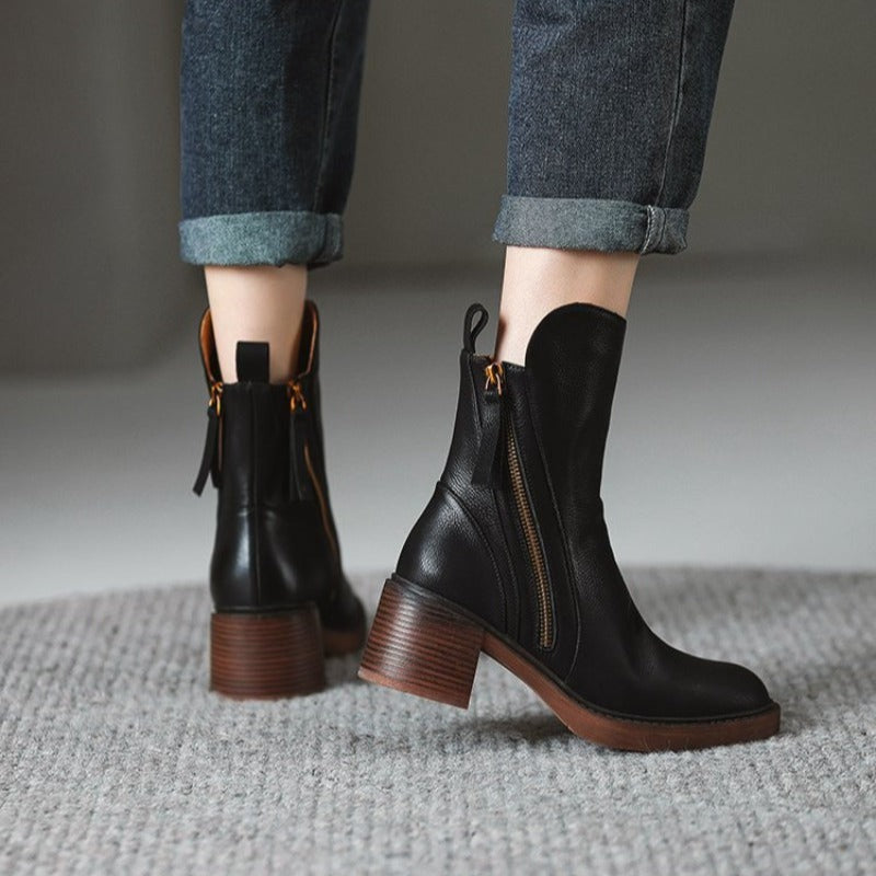 Ankle Boots with Side Zipper for Women
