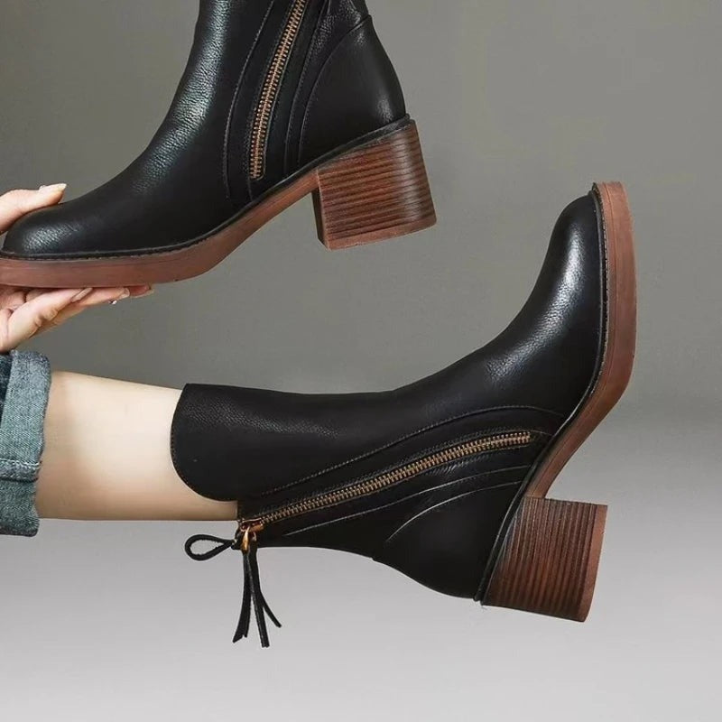 Ankle Boots with Side Zipper for Women