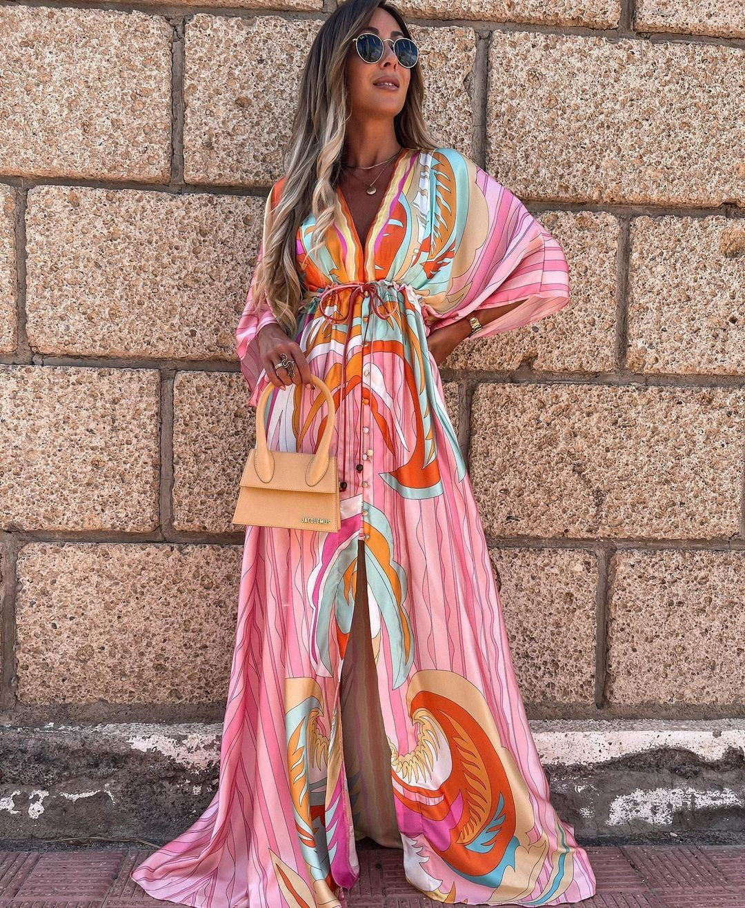 Multi-Color Abstract - Colorful Summer Dress Maxi Dress With Floral Print for Women