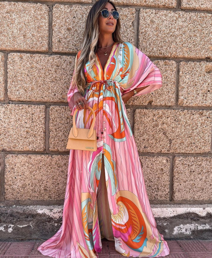 Multi-Color Abstract - Colorful Summer Dress Maxi Dress With Floral Print for Women