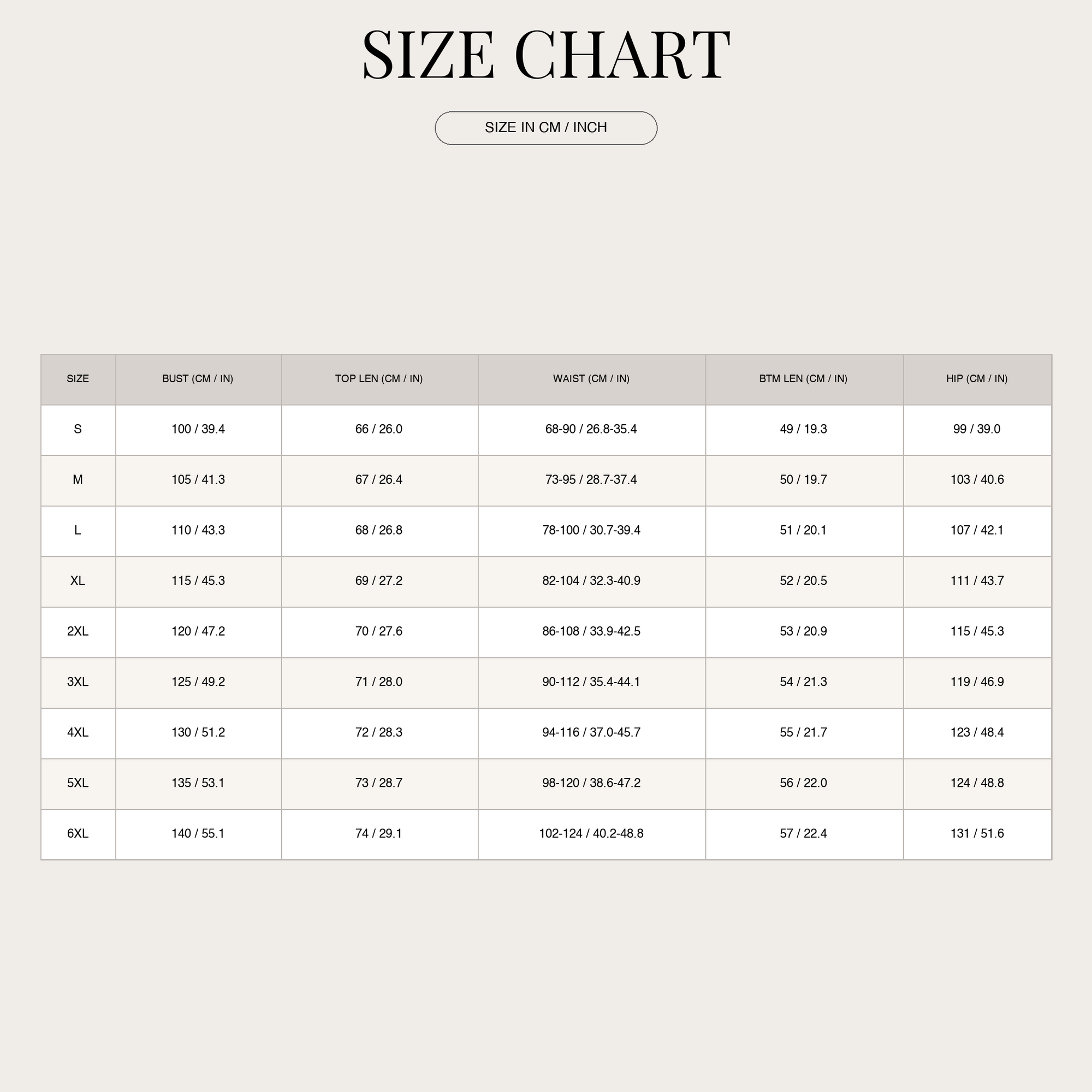 Size chart