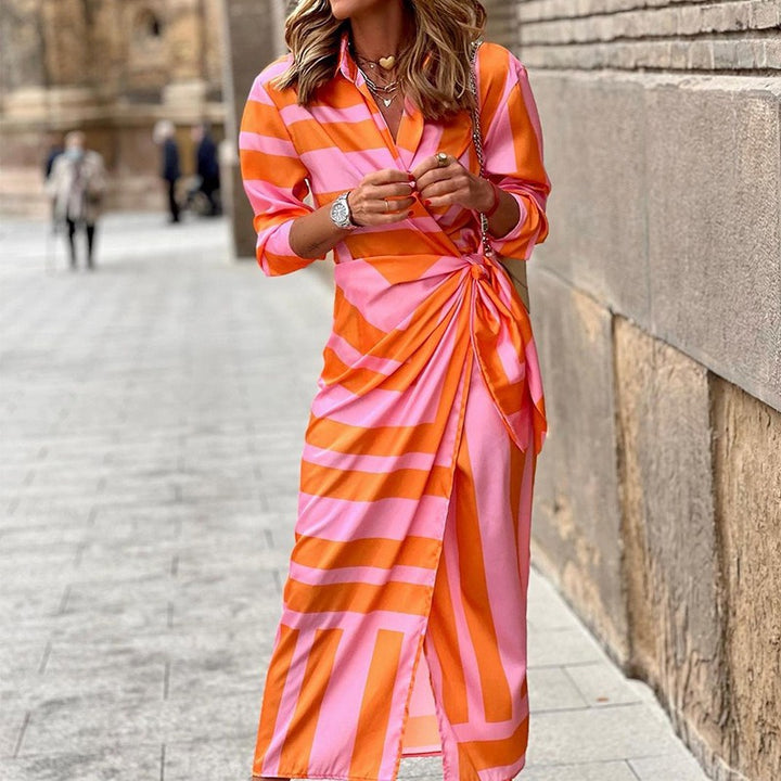 Striped Shirt Dress Maxi Dress Cotton for Women_luhvia_7