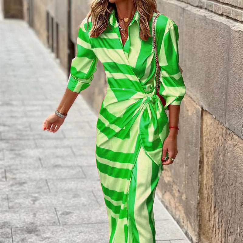 Striped Shirt Dress Maxi Dress Cotton for Women_luhvia_8