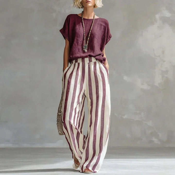 Linen Summer Set with Wide-Leg Trousers for Women